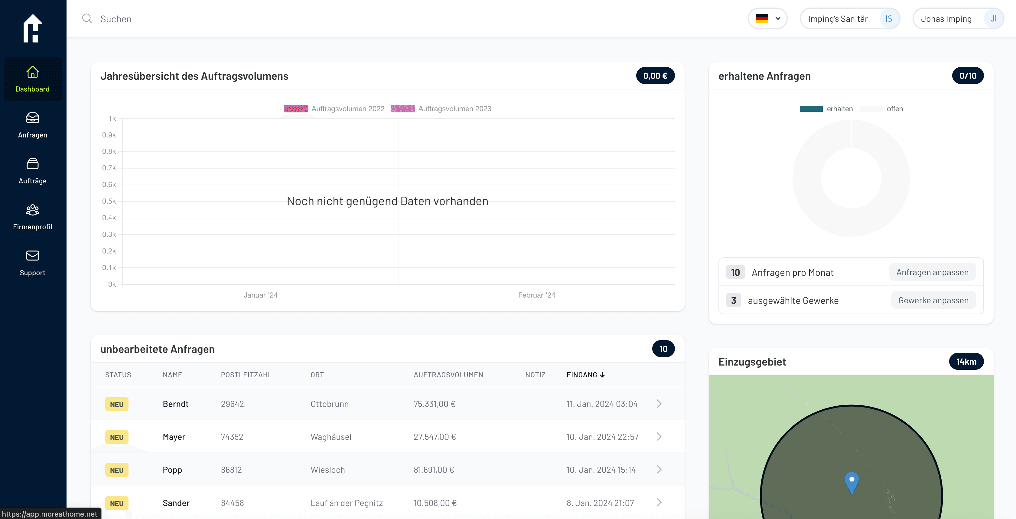 moreathome.de dashboard settings