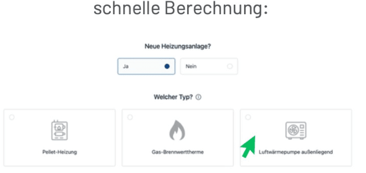 Vorschau: Neue Heizungsanlage und Heizungstyp auswählen